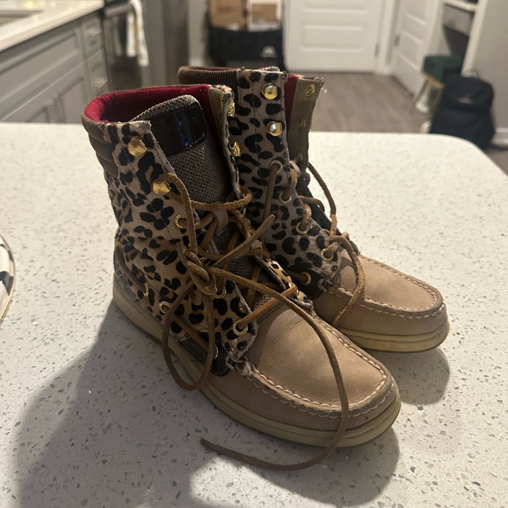 Leopard Print High-Top Boots